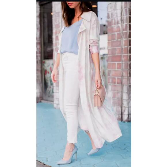 SOMETHING NAVY Spring DUSTER Runway Tie Dye Trench Size Medium - Picture 1 of 10